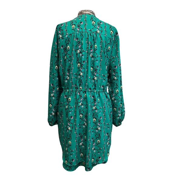 Maison Jules Floral Fit Flare Mini Dress Green Long Blouson Sleeves V-Neck XXL - Picture 3 of 16